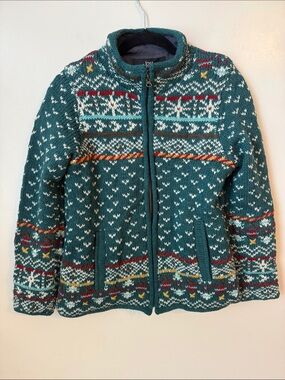 Lost Horizons Nordic Cardigan 100% Wool‎ Knit Jacket Medium Handmade in Nepal